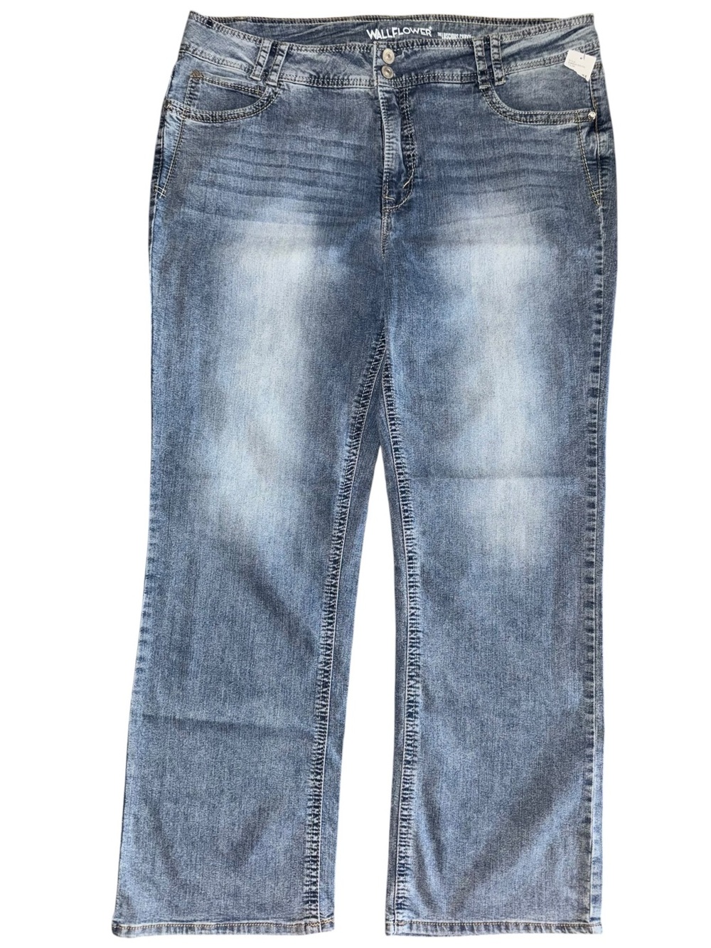 NWT WallFlower Women’s Mid Rise Bootcut Jeans 22 Plus Long Stretch Denim Blue